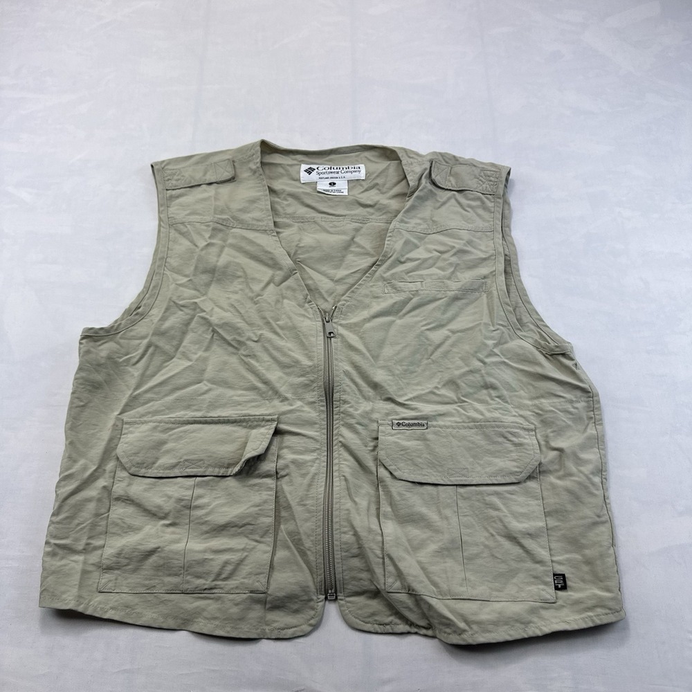 Columbia Sportswear Mens L Beige Fishing Utility Vest Multi Pocket